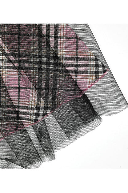 Gothic Lolita Skirt - Pink/black Cotton Splicing Mesh, 2 Colors, Plaid, Short Length - additional product view 9