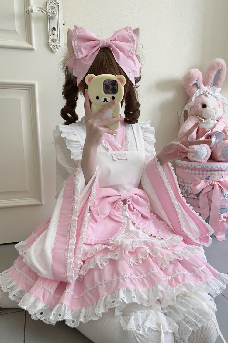 Gothic Lolita Skirt - Pink/white Double-layered, 2 Colors, Ruffled, Sweet Style - main product image