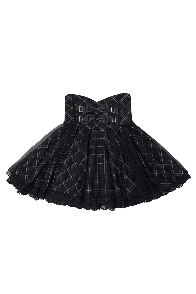 Gothic Lolita Skirt - Plaid Print, Black, Plaid, Bow Detail, Printed - additional product view 3