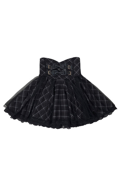 Gothic Lolita Skirt - Plaid Print, Black, Plaid, Bow Detail, Printed - additional product view 3