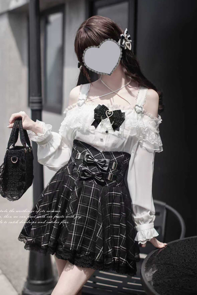 Gothic Lolita Skirt - Plaid Print, Black, Plaid, Bow Detail, Printed - additional product view 4