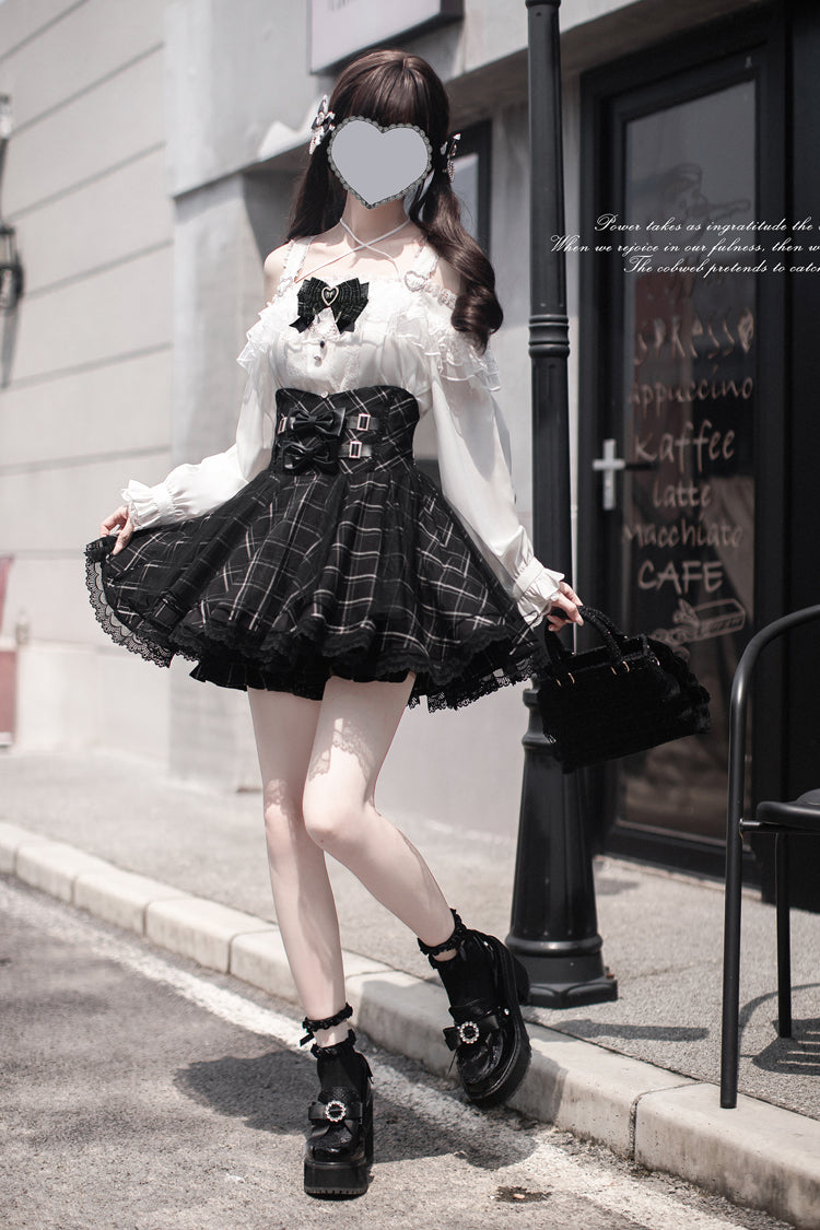Gothic Lolita Skirt - Plaid Print, Black, Plaid, Bow Detail, Printed - additional product view 5
