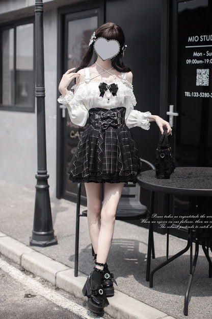 Gothic Lolita Skirt - Plaid Print, Black, Plaid, Bow Detail, Printed - additional product view 6