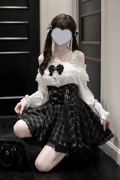Gothic Lolita Skirt - Plaid Print, Black, Plaid, Bow Detail, Printed - additional product view 8