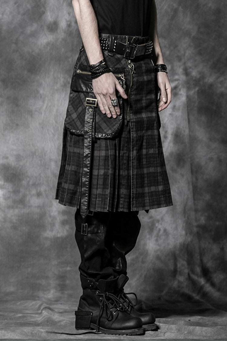 Gothic Lolita Skirt - Plaid Print, Black, Plaid, Men's Style, Ruffled - additional product view 2