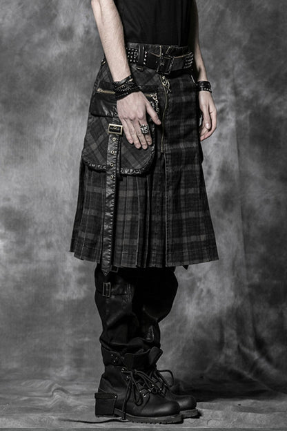Gothic Lolita Skirt - Plaid Print, Black, Plaid, Men's Style, Ruffled - additional product view 2