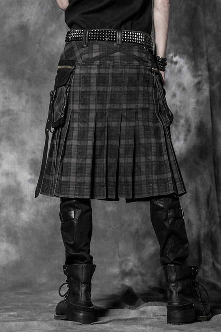 Gothic Lolita Skirt - Plaid Print, Black, Plaid, Men's Style, Ruffled - additional product view 3