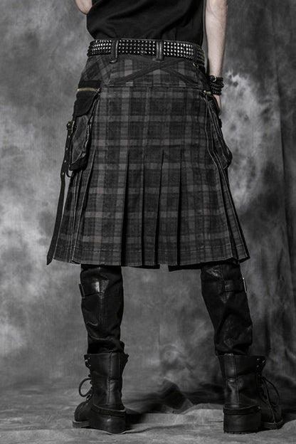 Gothic Lolita Skirt - Plaid Print, Black, Plaid, Men's Style, Ruffled - additional product view 3