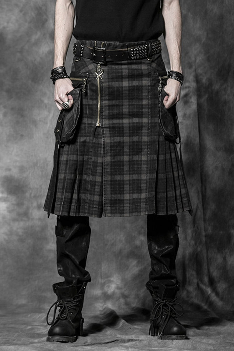 Gothic Lolita Skirt - Plaid Print, Black, Plaid, Men's Style, Ruffled - main product image