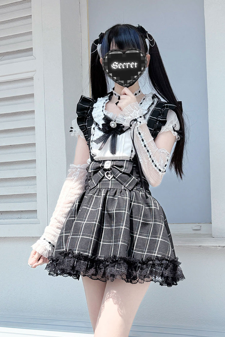 Gothic Lolita Skirt - Plaid Print, Black, Plaid, Printed, Bow Detail - additional product view 3