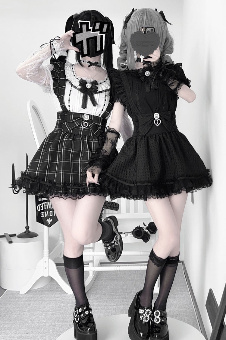 Gothic Lolita Skirt - Plaid Print, Black, Plaid, Printed, Bow Detail - additional product view 4