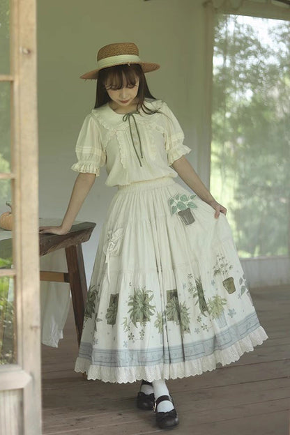 Gothic Lolita Skirt - Potted Plant, Ivory, Ruffled, Printed, Sweet Style - additional product view 2