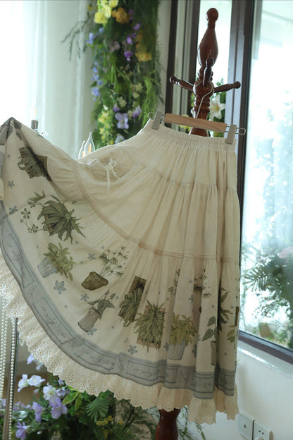 Gothic Lolita Skirt - Potted Plant, Ivory, Ruffled, Printed, Sweet Style - additional product view 3