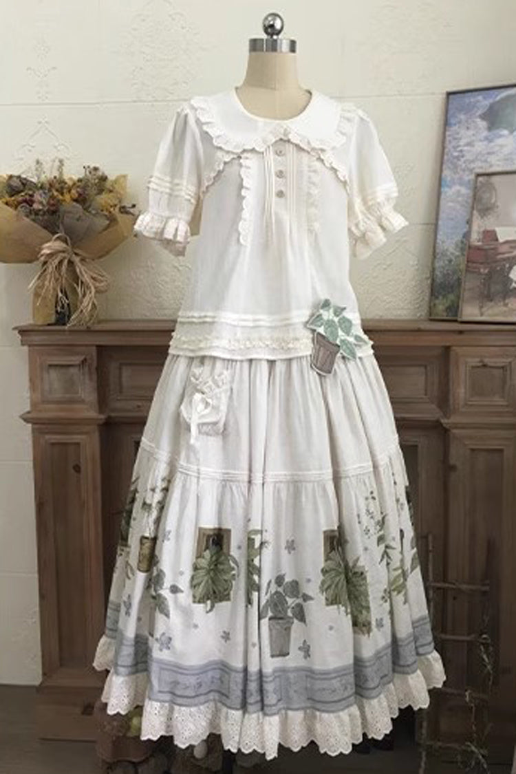Gothic Lolita Skirt - Potted Plant, Ivory, Ruffled, Printed, Sweet Style - additional product view 4