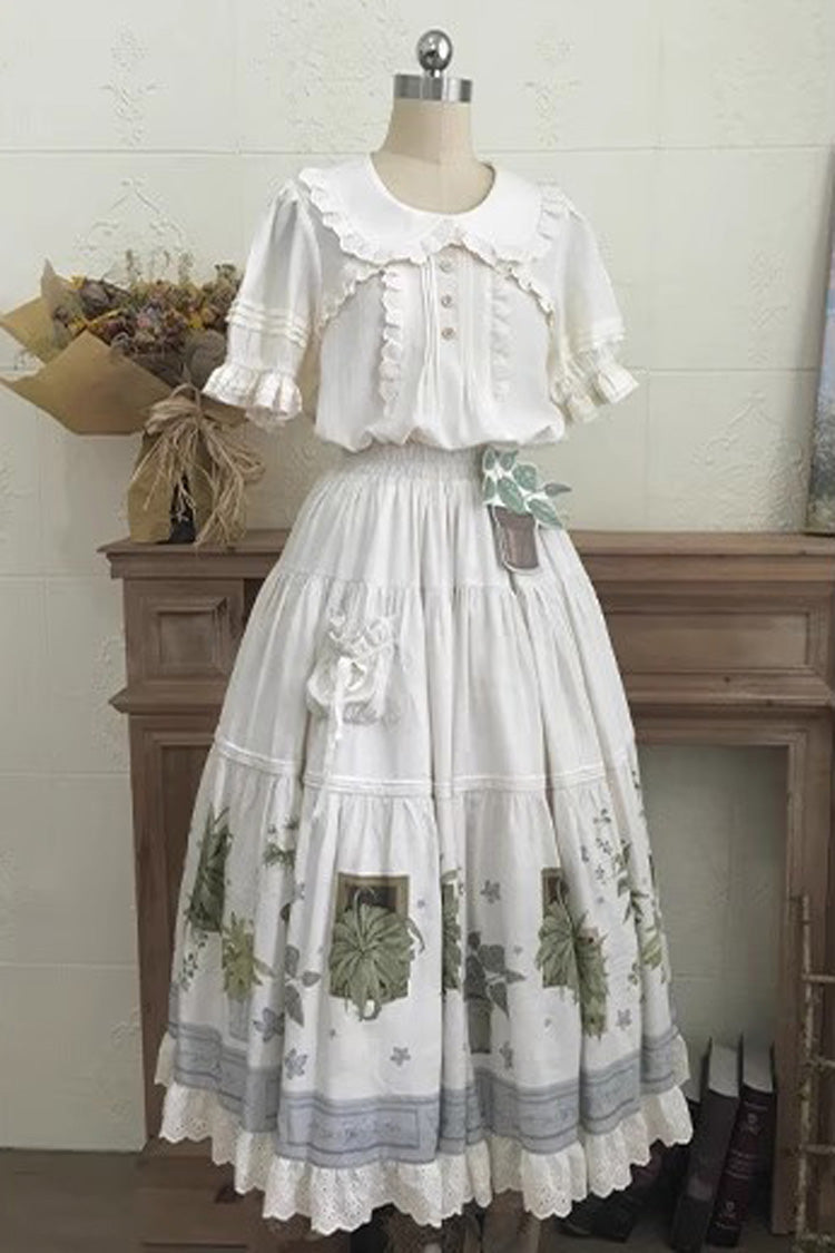 Gothic Lolita Skirt - Potted Plant, Ivory, Ruffled, Printed, Sweet Style - additional product view 5