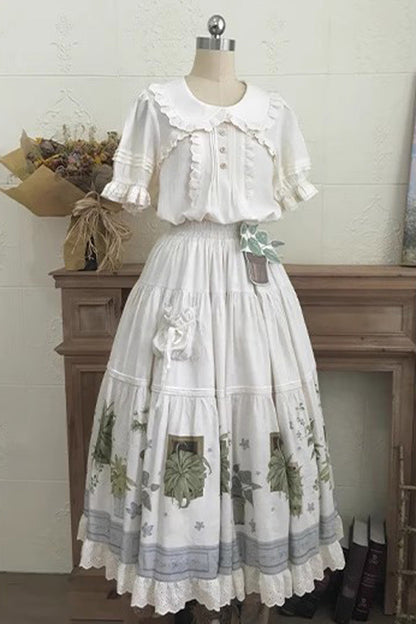 Gothic Lolita Skirt - Potted Plant, Ivory, Ruffled, Printed, Sweet Style - additional product view 5