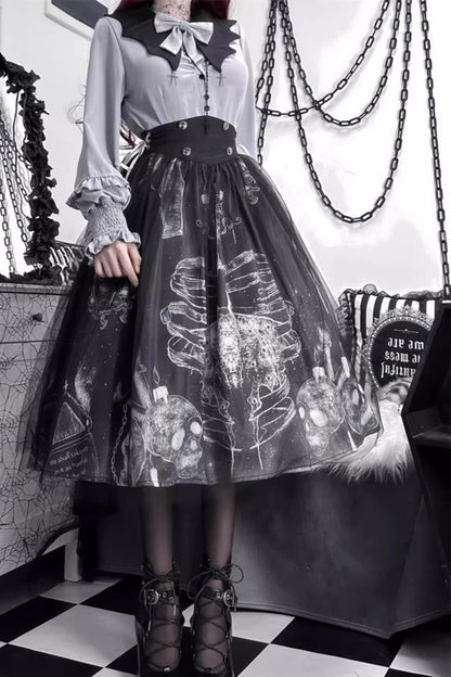 Gothic Lolita Skirt - Print Halloween, Black, Printed, Classic Style, Punk Style - additional product view 7