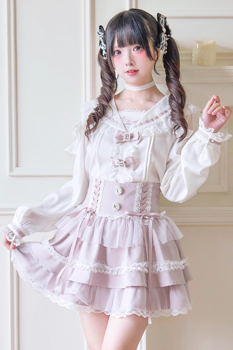 Gothic Lolita Skirt - Print Ruffle Lace Lace-up, 3 Colors, Striped, Lace Trim, Ruffled - main product image