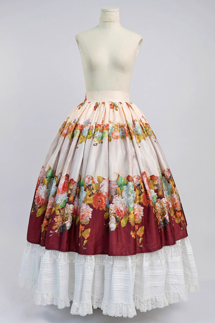 Gothic Lolita Skirt - Rainy Season Garden, Red, Ruffled, Printed, Sweet Style - additional product view 3
