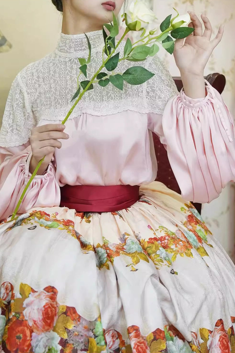 Gothic Lolita Skirt - Rainy Season Garden, Red, Ruffled, Printed, Sweet Style - additional product view 5