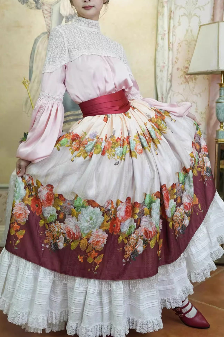 Gothic Lolita Skirt - Rainy Season Garden, Red, Ruffled, Printed, Sweet Style - additional product view 6