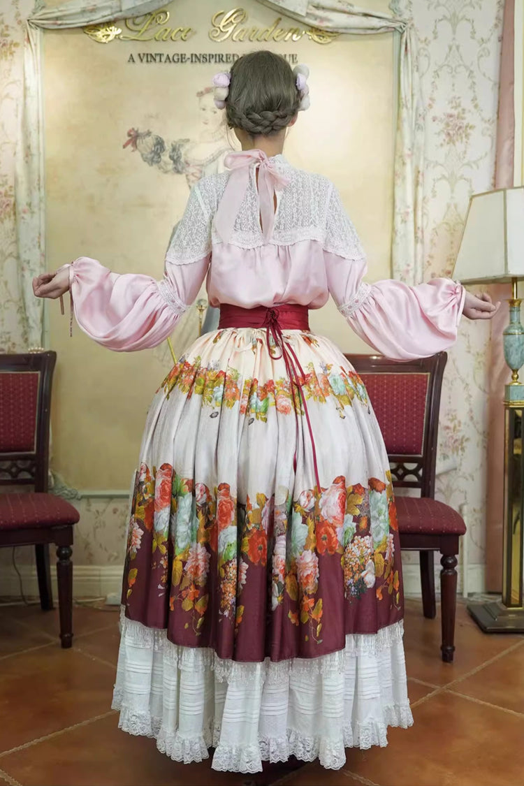 Gothic Lolita Skirt - Rainy Season Garden, Red, Ruffled, Printed, Sweet Style - additional product view 7
