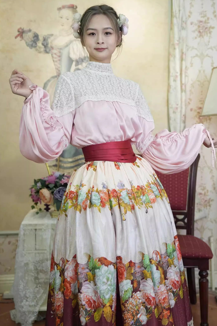 Gothic Lolita Skirt - Rainy Season Garden, Red, Ruffled, Printed, Sweet Style - additional product view 8