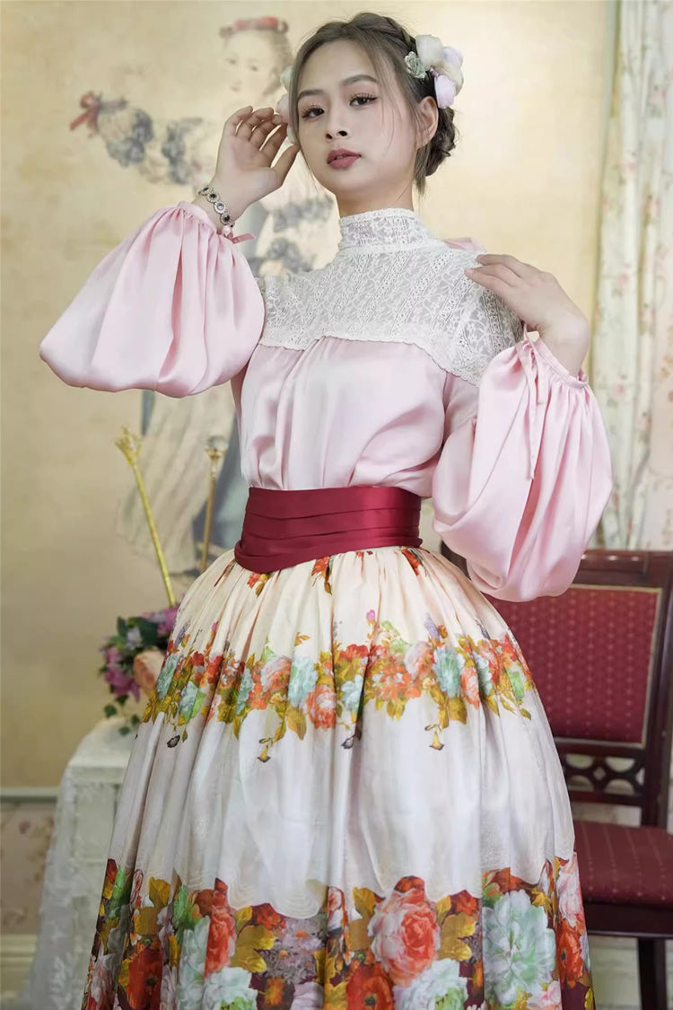 Gothic Lolita Skirt - Rainy Season Garden, Red, Ruffled, Printed, Sweet Style - additional product view 9