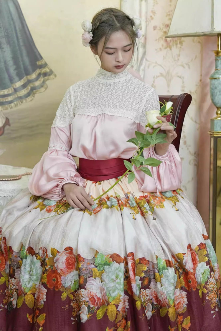 Gothic Lolita Skirt - Rainy Season Garden, Red, Ruffled, Printed, Sweet Style - additional product view 10