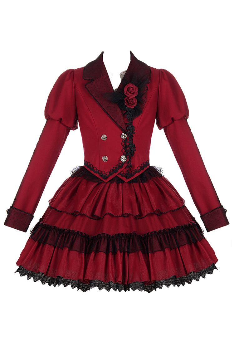 Gothic Lolita Skirt - Removable Corsage, Red, Punk Style, Long Sleeves - additional product view 5