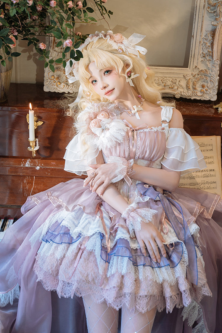 Gothic Lolita Skirt - Rose Memoirs, 2 Colors, Lace Trim, Layered, Sweet Style - additional product view 3