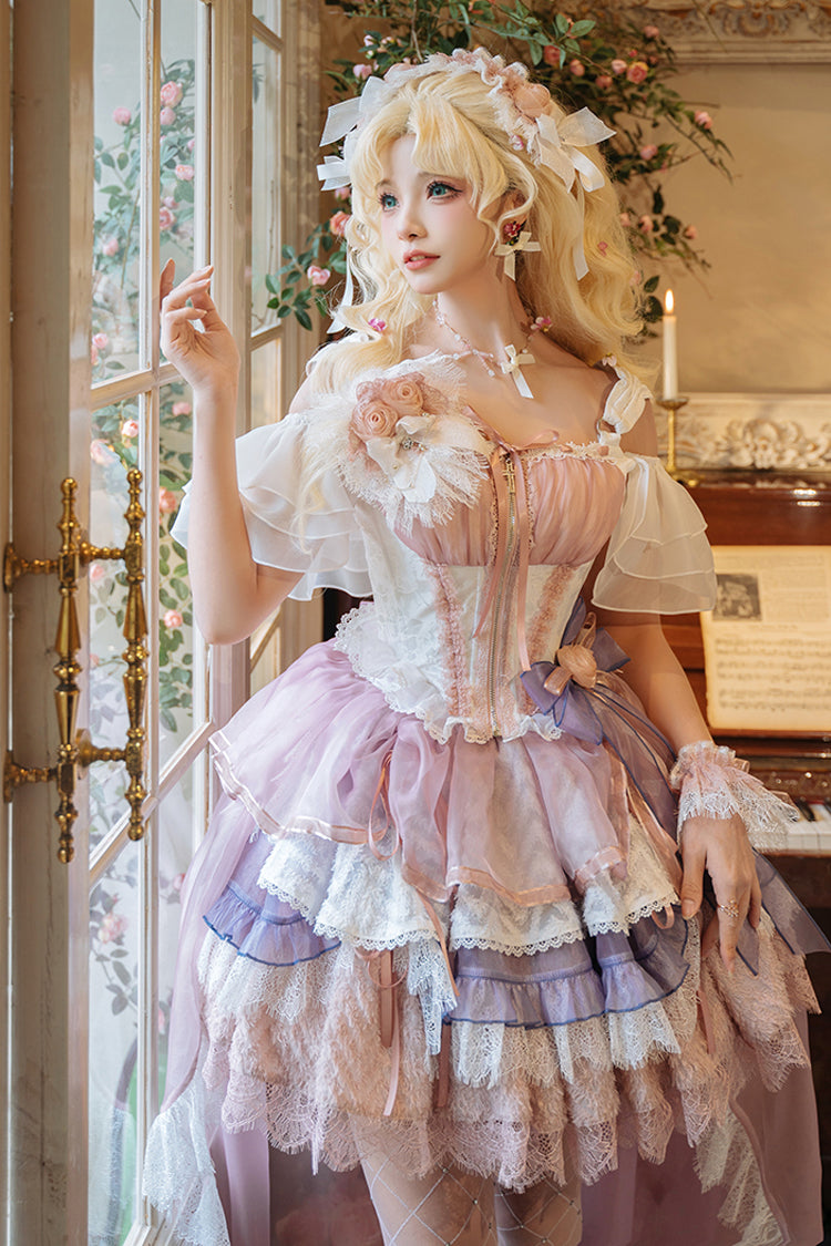 Gothic Lolita Skirt - Rose Memoirs, 2 Colors, Lace Trim, Layered, Sweet Style - additional product view 4