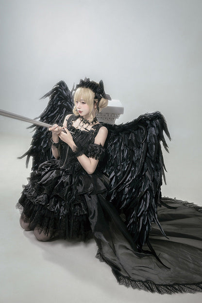 Gothic Lolita Skirt - Rose Memoirs, Black, Lace Trim, Layered, Bow Detail - additional product view 4