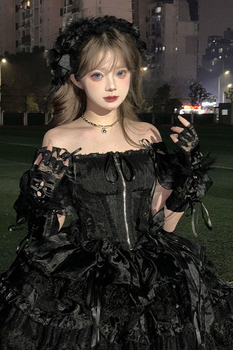 Gothic Lolita Skirt - Rose Memoirs, Black, Lace Trim, Layered, Bow Detail - additional product view 7
