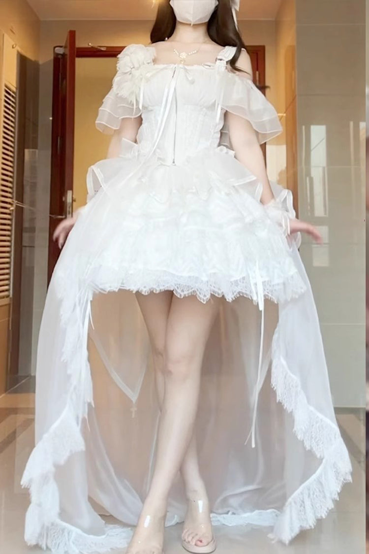 Gothic Lolita Skirt - Rose Memoirs, White, Sweet Style, Bow Detail, Lace Trim - main product image
