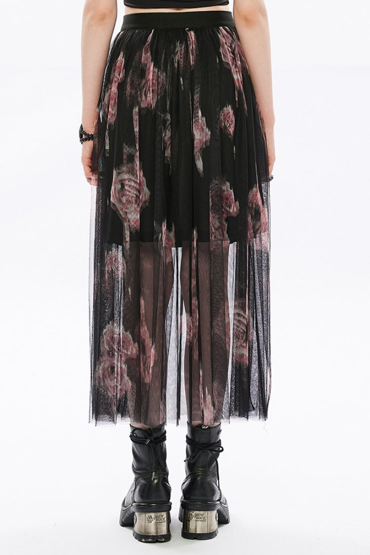 Gothic Lolita Skirt - Rose Print, 2 Colors, Women's Style, Embroidered, Lace Trim - additional product view 4