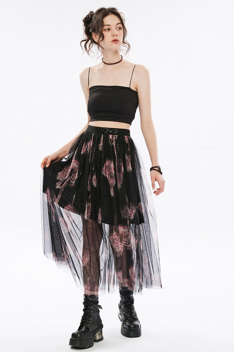 Gothic Lolita Skirt - Rose Print, 2 Colors, Women's Style, Embroidered, Lace Trim - additional product view 5