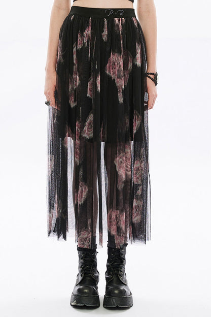 Gothic Lolita Skirt - Rose Print, 2 Colors, Women's Style, Embroidered, Lace Trim - main product image