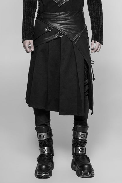 Gothic Lolita Skirt - Ruffle Irregular Vintage Kilt, Black, Men's Style, Punk Style - main product image