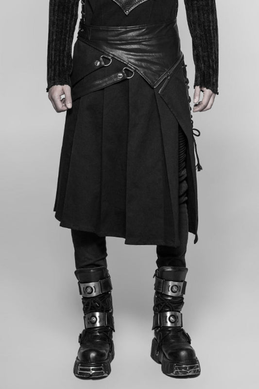 Gothic Lolita Skirt - Ruffle Irregular Vintage Kilt, Black, Men's Style, Punk Style - main product image