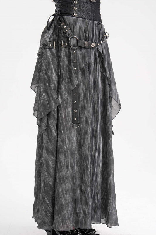 Gothic Lolita Skirt - Ruffle Lace-up Eyelets Rivets, Black, Long Length, Women's Style - additional product view 2