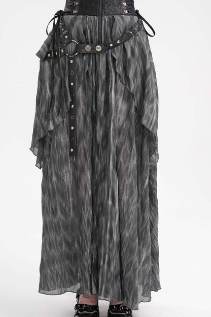 Gothic Lolita Skirt - Ruffle Lace-up Eyelets Rivets, Black, Long Length, Women's Style - additional product view 11