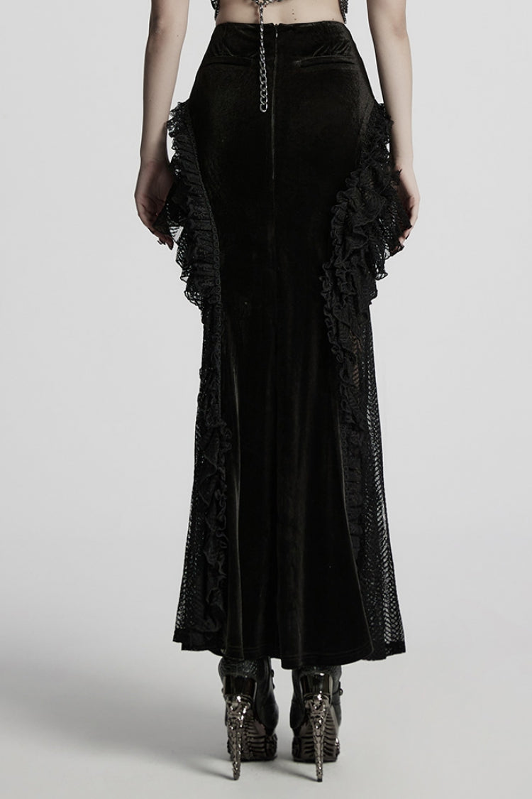 Gothic Lolita Skirt - Ruffle Stitching Lace Fishtail, Black, Fishtail Silhouette - additional product view 3