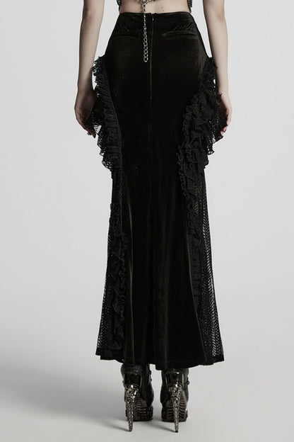 Gothic Lolita Skirt - Ruffle Stitching Lace Fishtail, Black, Fishtail Silhouette - additional product view 3