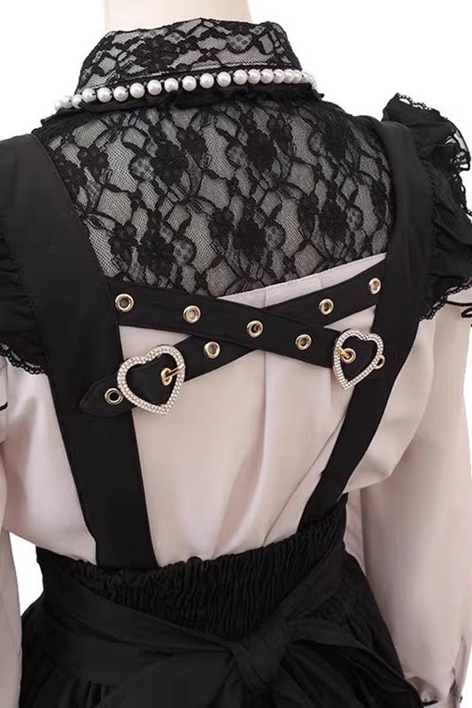Gothic Lolita Skirt - Ruffled Bow Lace-up, Black, Bow Detail, Lace Trim - additional product view 2
