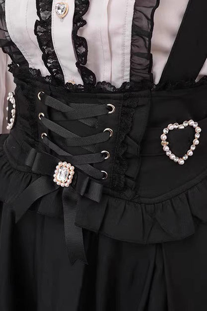 Gothic Lolita Skirt - Ruffled Bow Lace-up, Black, Bow Detail, Lace Trim - additional product view 3