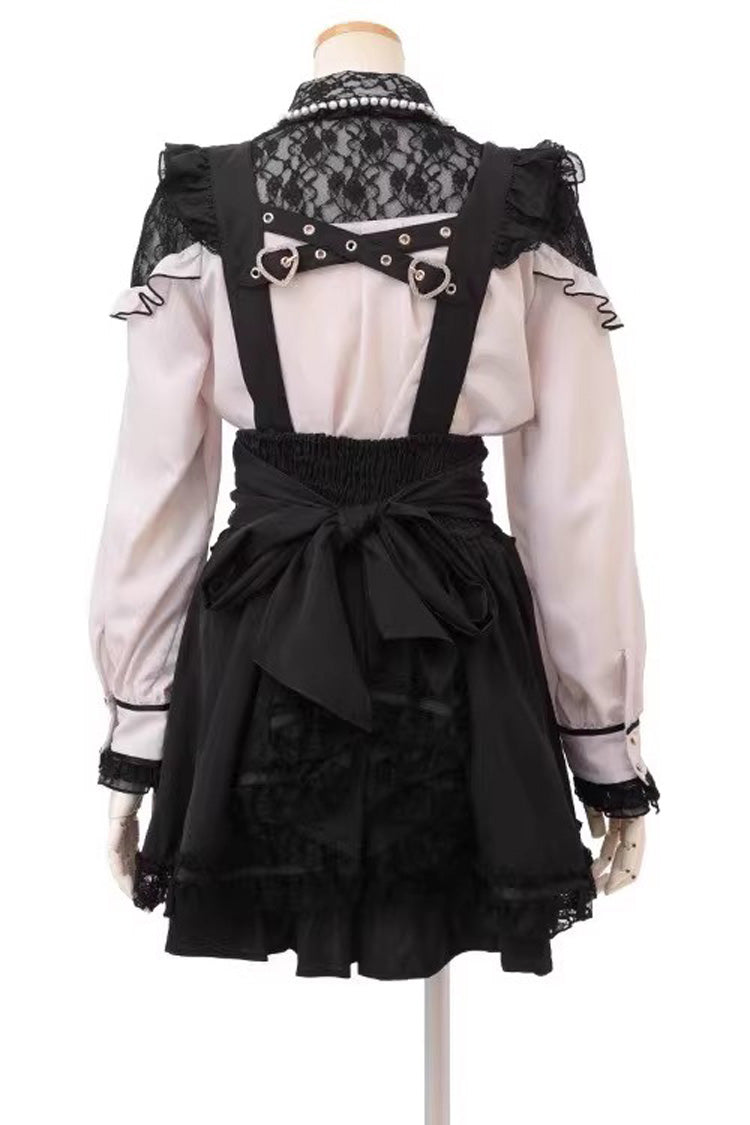 Gothic Lolita Skirt - Ruffled Bow Lace-up, Black, Bow Detail, Lace Trim - additional product view 4