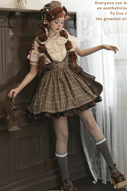 Gothic Lolita Skirt - Sherlock Detective, Brown, Adjustable, Ruffled - additional product view 8