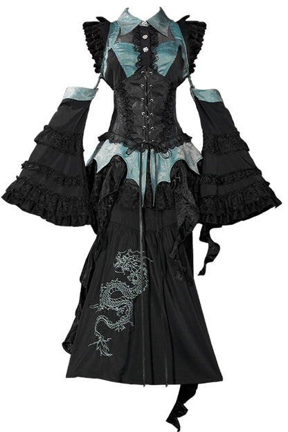 Gothic Lolita Skirt - Sky Dragon, 2 Colors, Printed, Embroidered, Lace-Up - additional product view 3