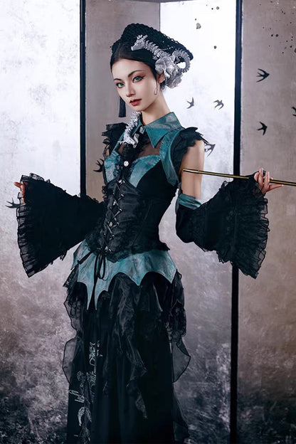 Gothic Lolita Skirt - Sky Dragon, 2 Colors, Printed, Embroidered, Lace-Up - additional product view 11